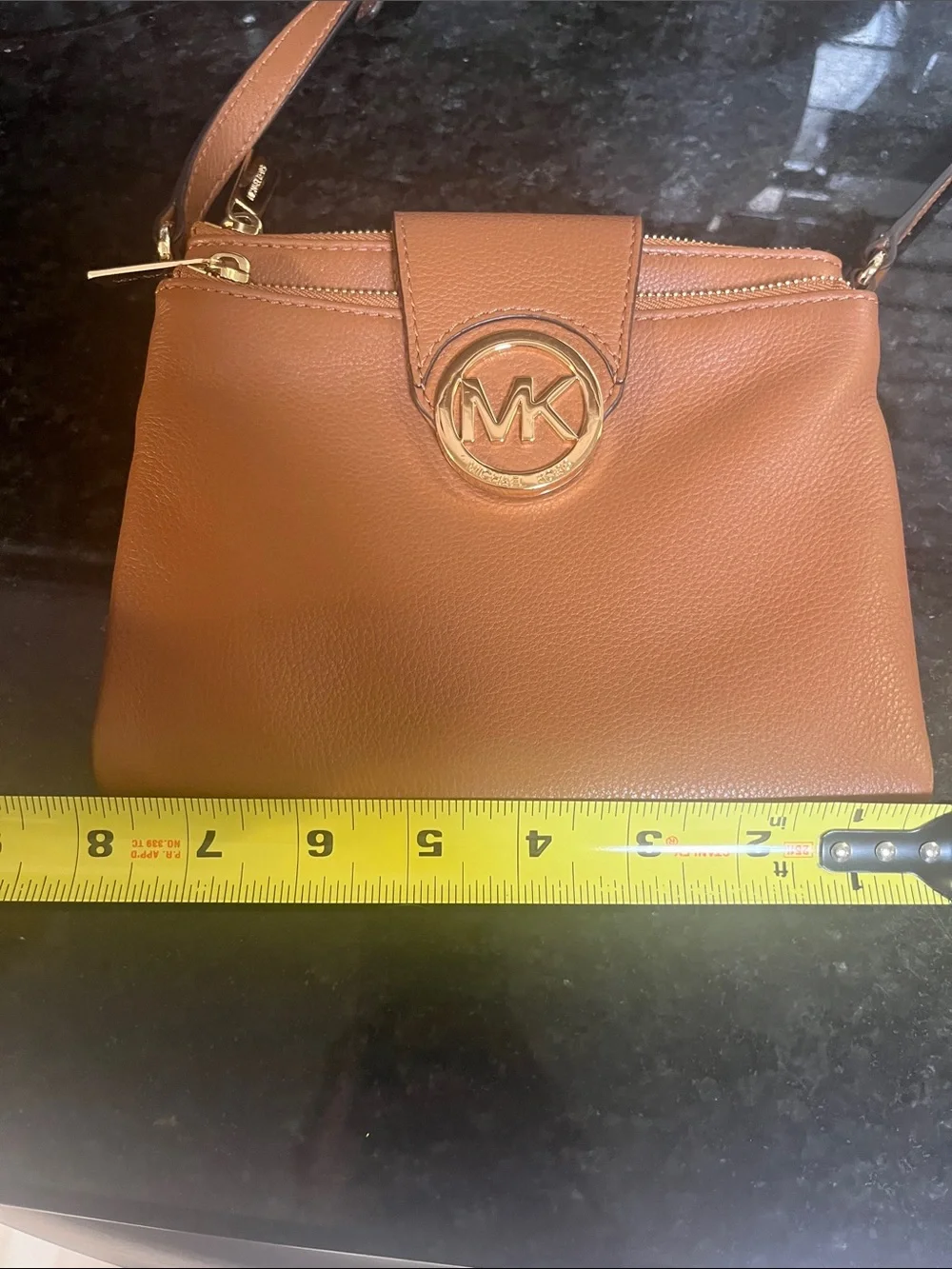 Michael Kors Brown Leather Crossbody with Gold MK Emblem